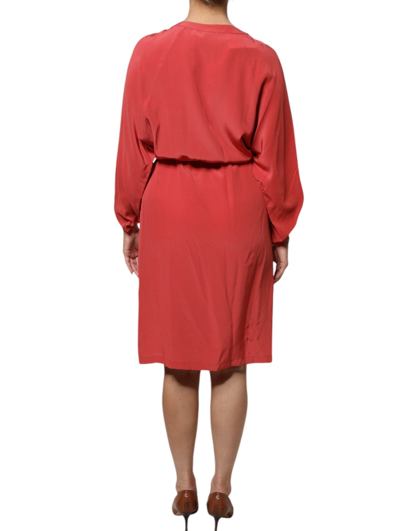 Peserico Red Long Sleeves Pencil Cut Drawstring Waist Women's Dress (Pre-Owned)