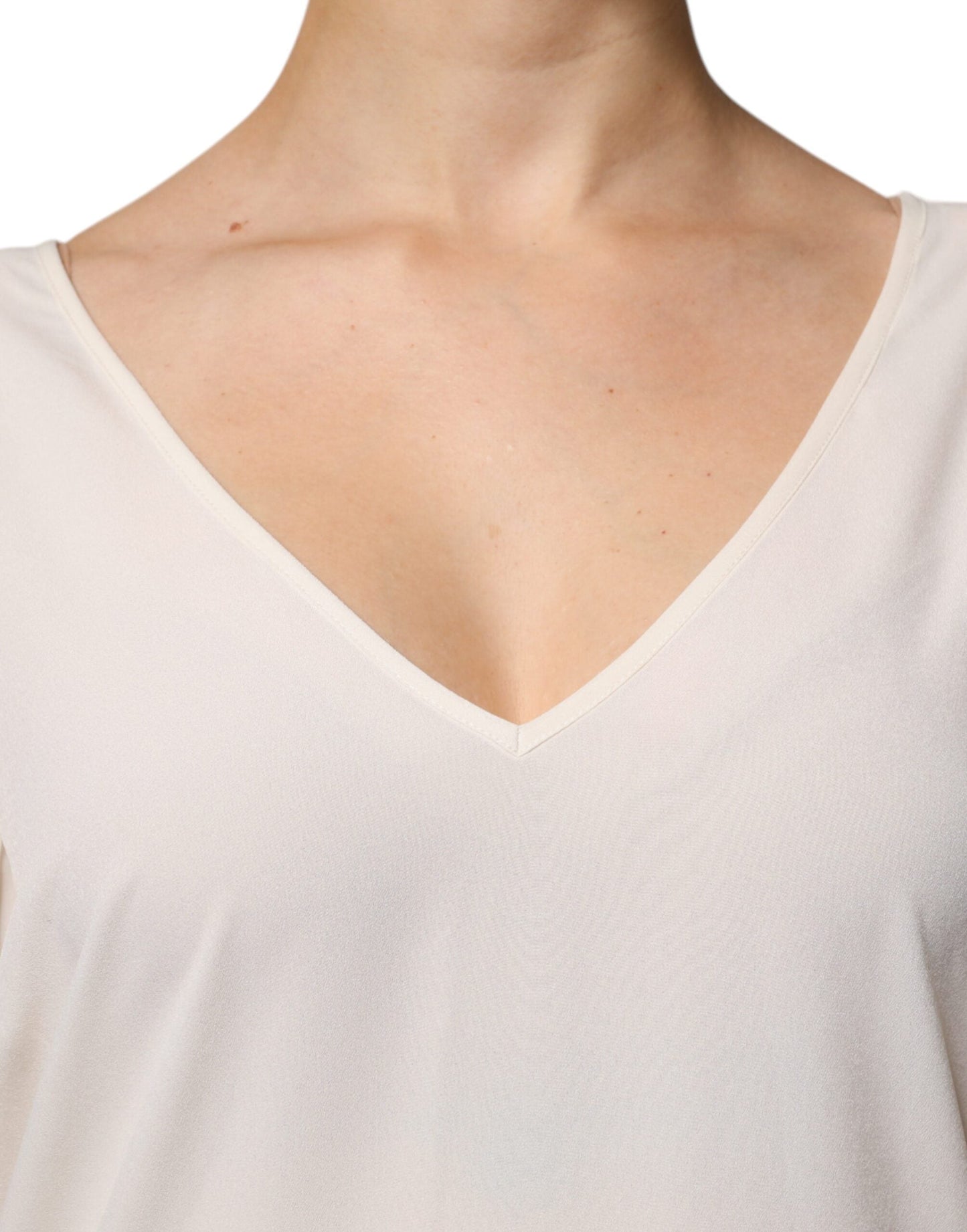 Peserico Off White Short Sleeves V-neck Shift Midi Women's Dress