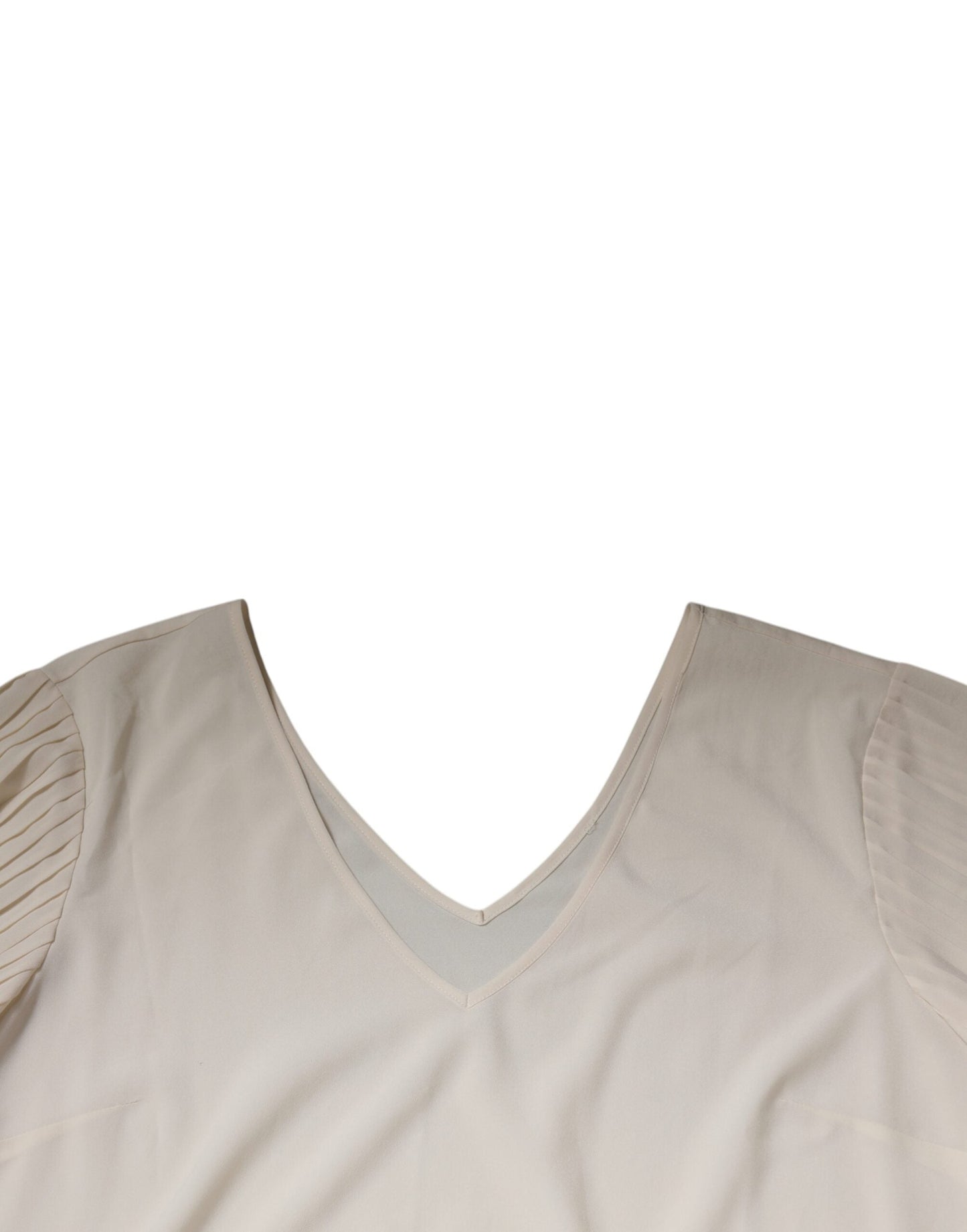 Peserico Off White Short Sleeves V-neck Shift Midi Women's Dress