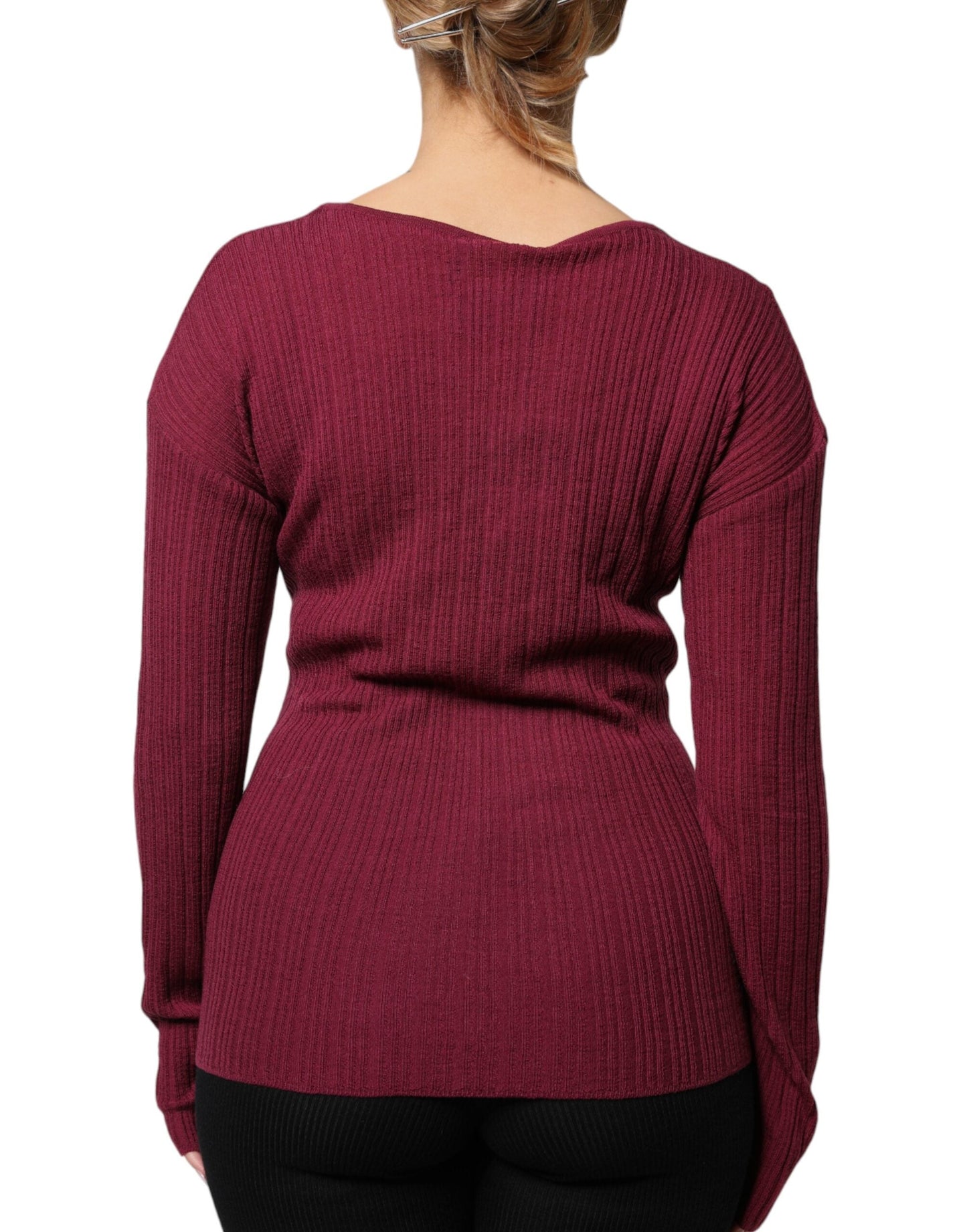 Roberto Cavalli Maroon Jumper Keyhole Knit Pullover Women's Sweater