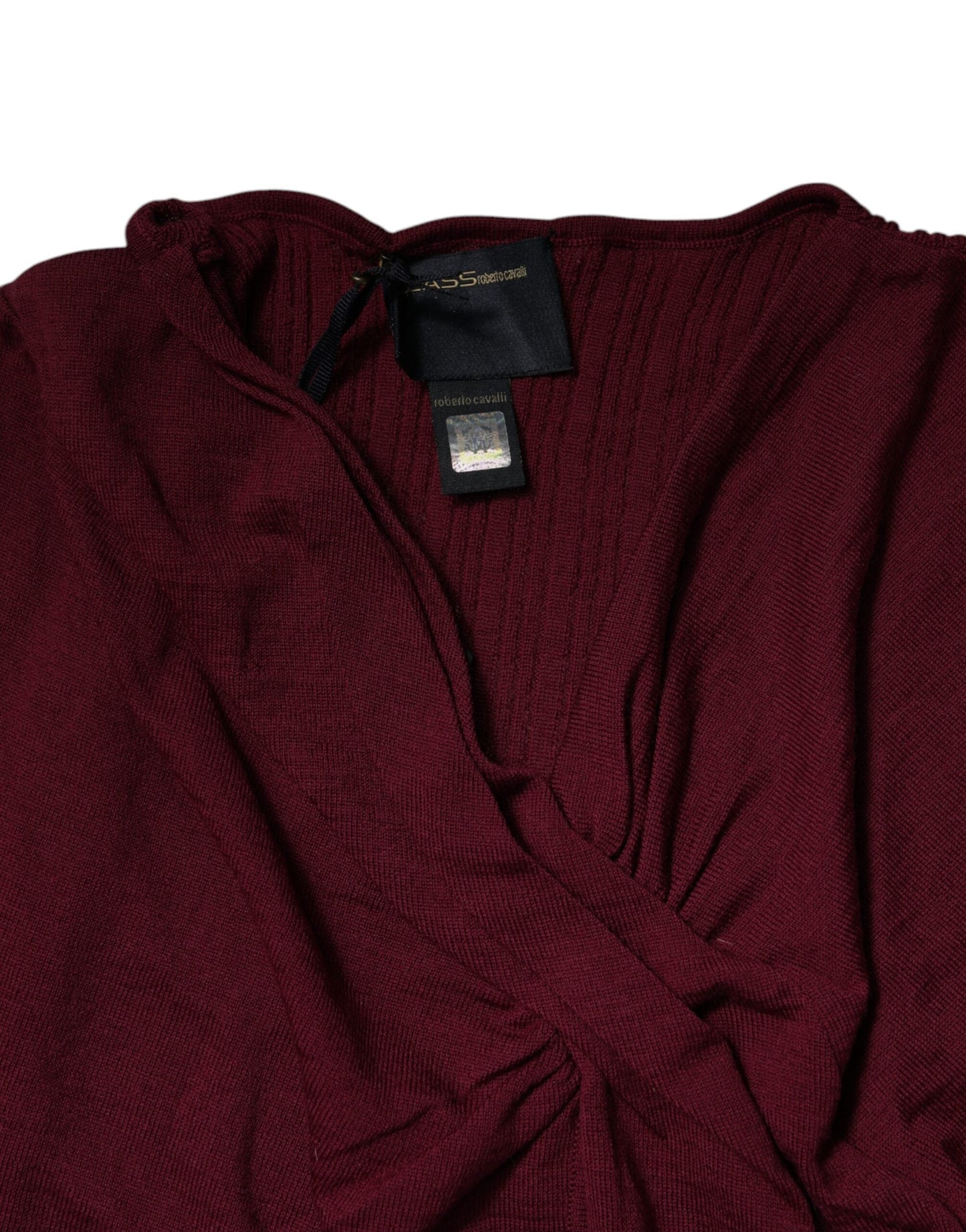 Roberto Cavalli Maroon Jumper Keyhole Knit Pullover Women's Sweater