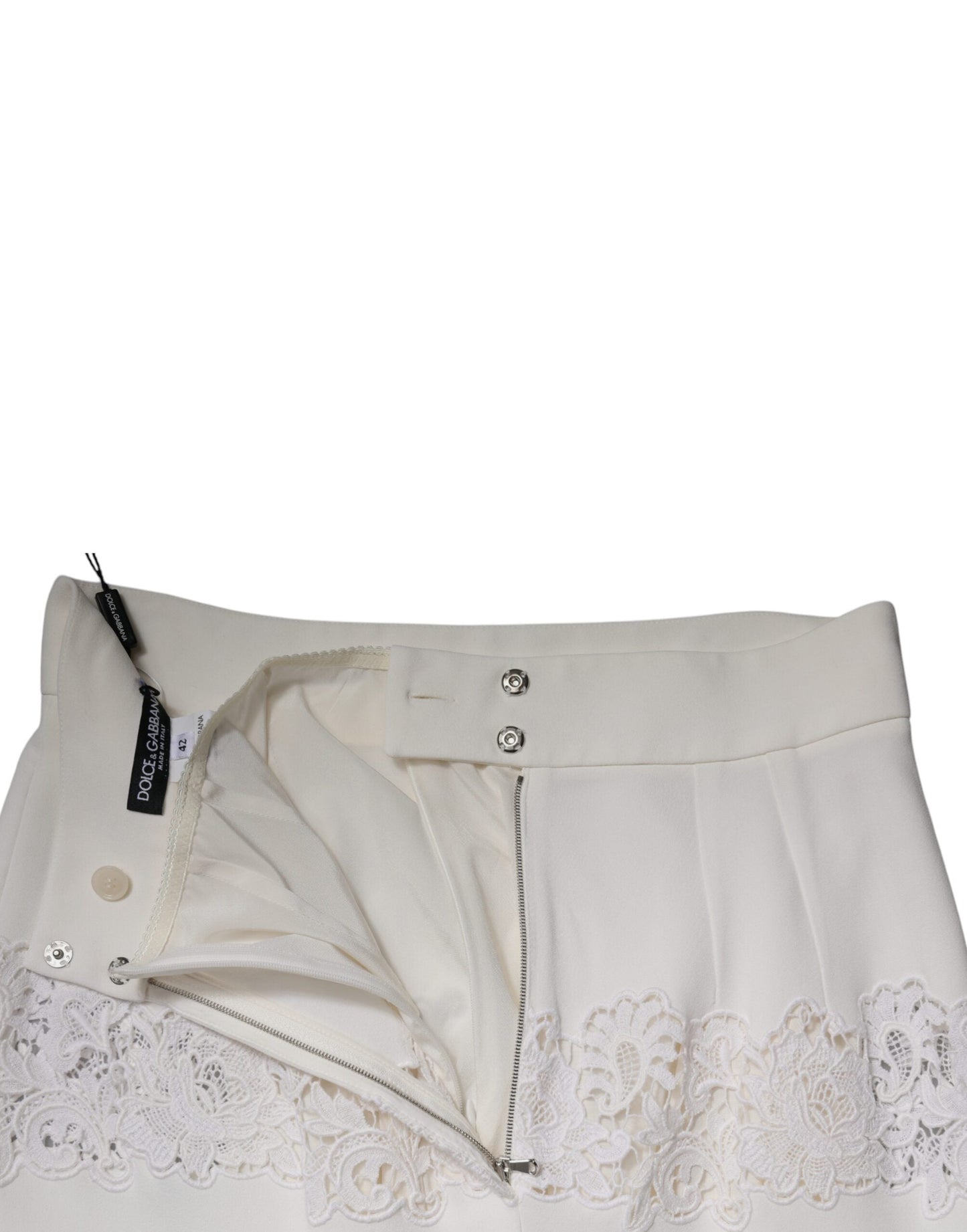 Dolce & Gabbana White Floral Lace High Waist Pencil Cut Women's Skirt