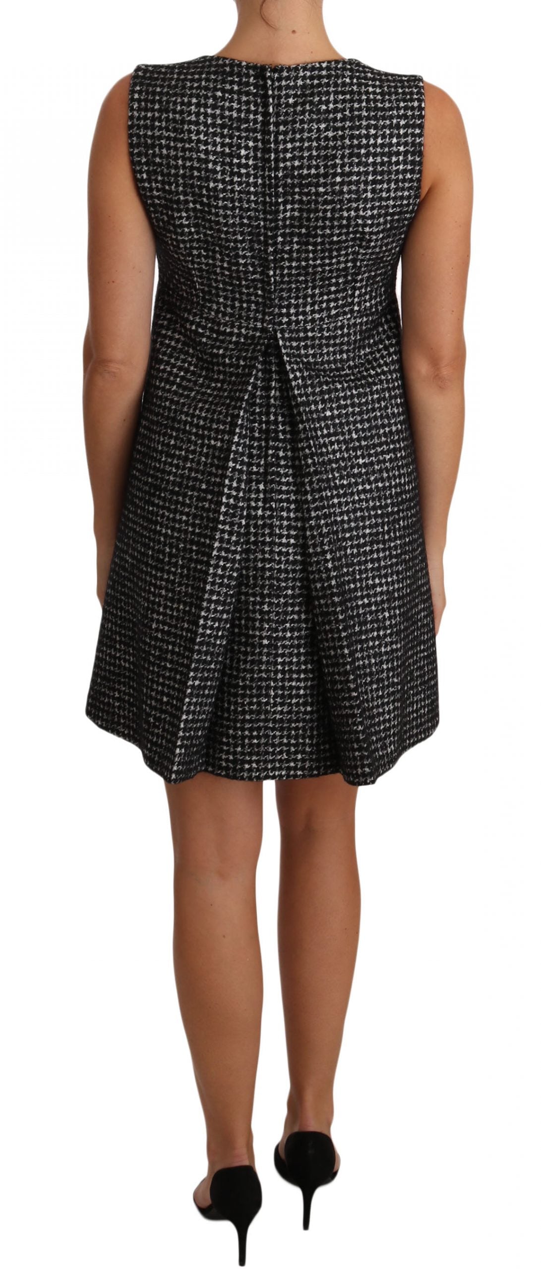 Dolce & Gabbana Gray Houndstooth Floral Appliqu�� Shift Mini Women's Dress