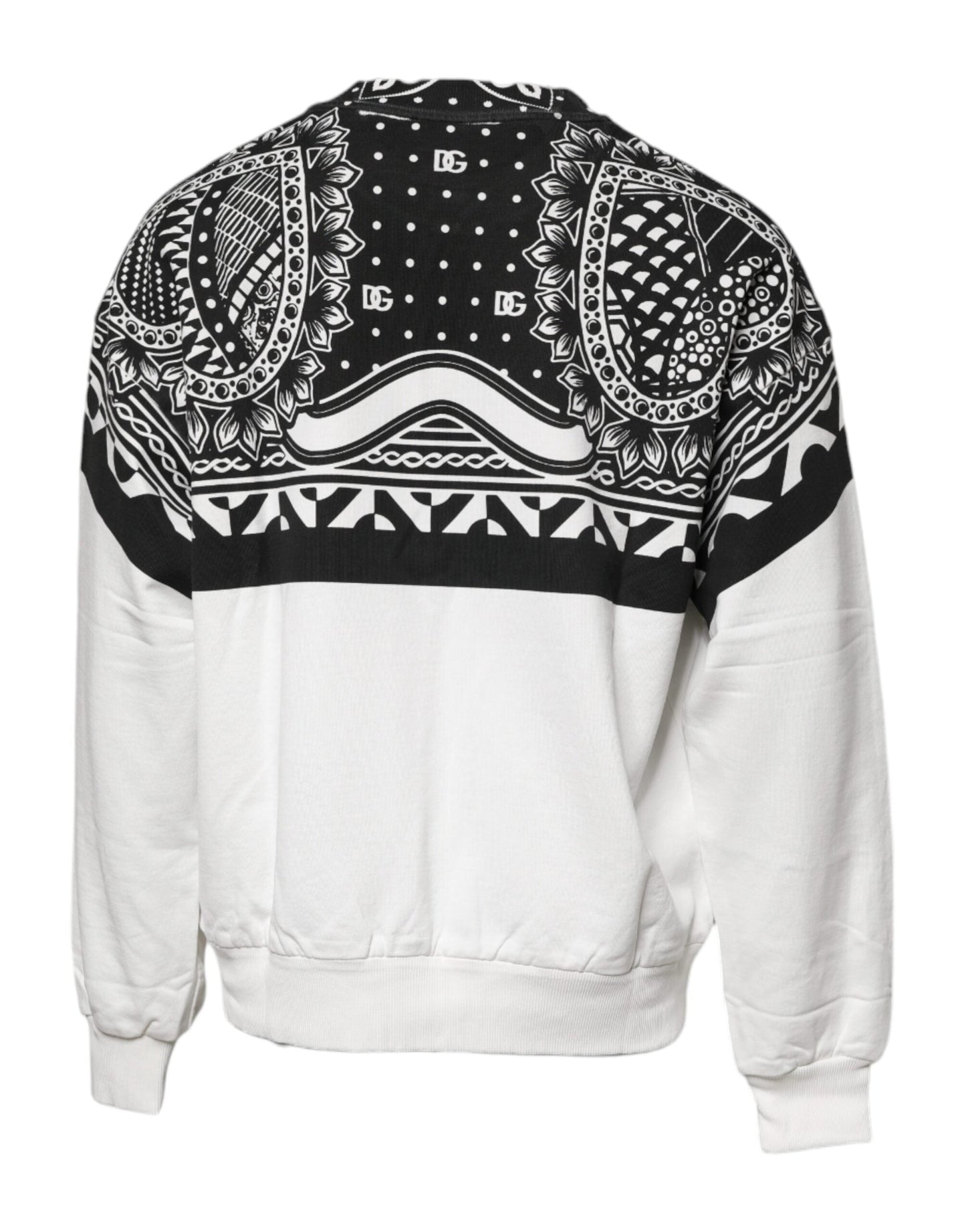 Dolce & Gabbana White Black Printed Cotton Sweatshirt Men's Sweater (Pre-Owned)