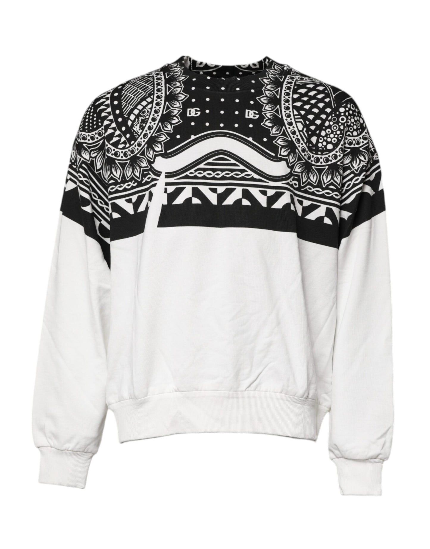 Dolce & Gabbana White Black Print Cotton Sweatshirt Men's Sweater (Pre-Owned)