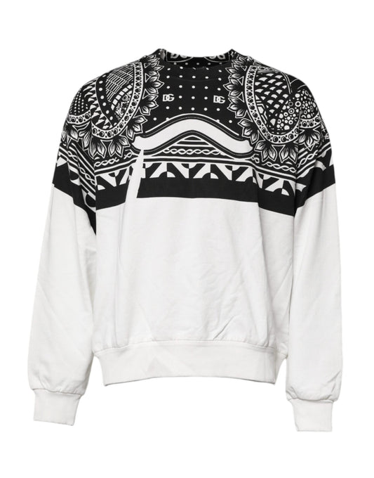 Dolce & Gabbana White Black Print Cotton Sweatshirt Men's Sweater (Pre-Owned)