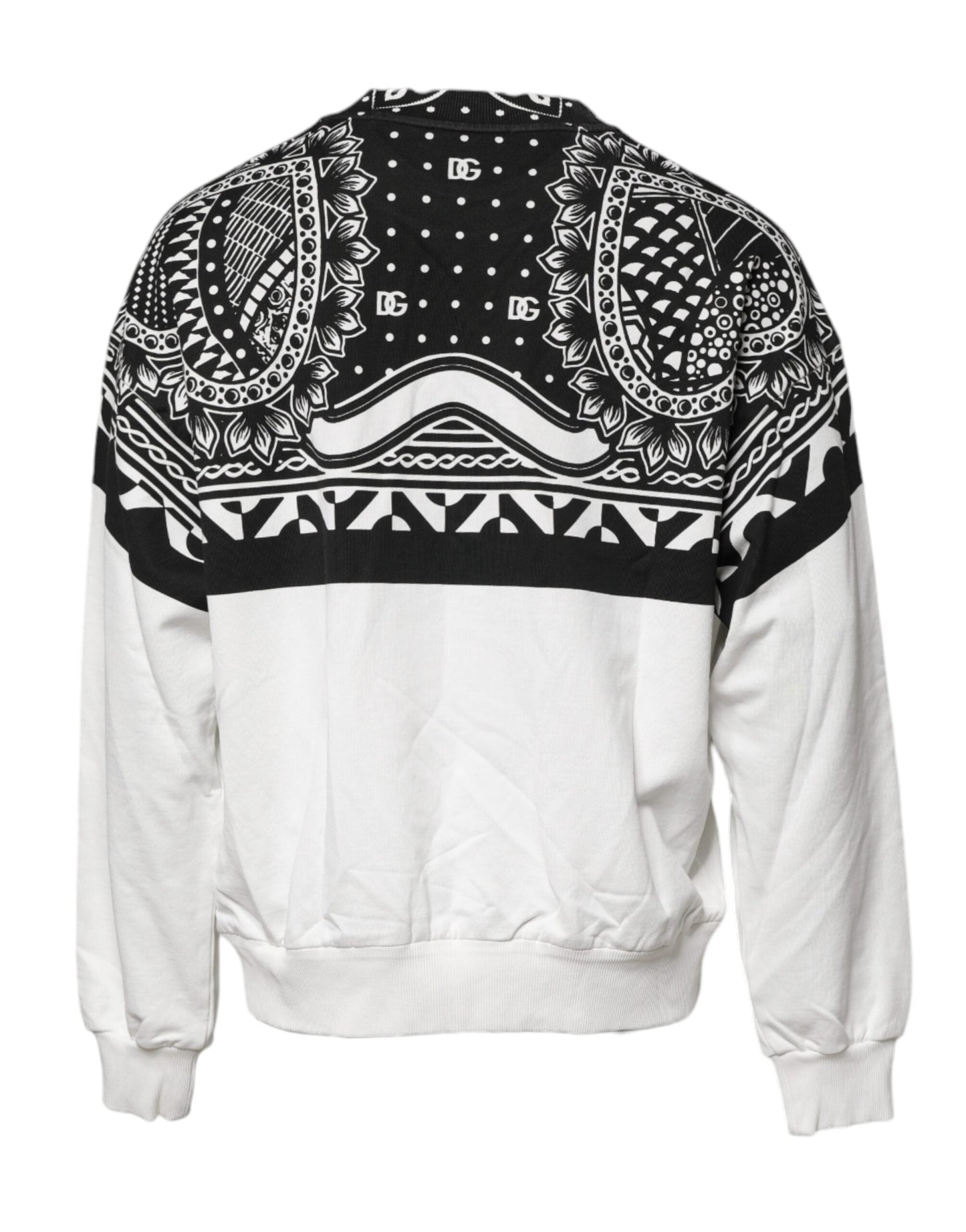 Dolce & Gabbana White Black Print Cotton Sweatshirt Men's Sweater (Pre-Owned)