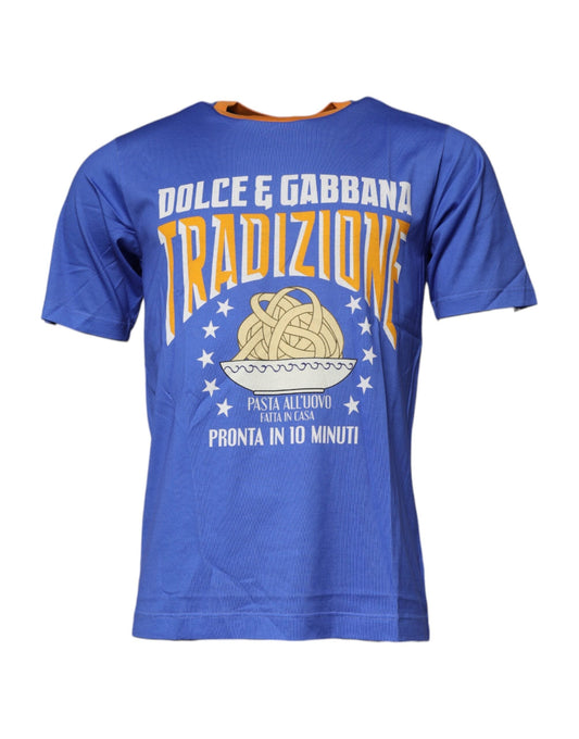Dolce & Gabbana Blue Graphic Print Cotton Crew Neck Men's T-shirt