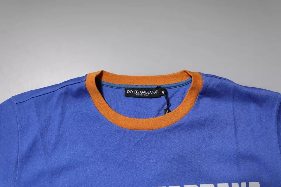 Dolce & Gabbana Blue Graphic Print Cotton Crew Neck Men's T-shirt