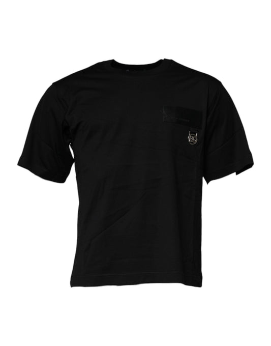 Dolce & Gabbana Black Logo Patch Cotton Crew Neck Men's T-shirt