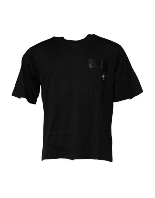 Dolce & Gabbana Black Logo Patch Cotton Crew Neck Men's T-shirt
