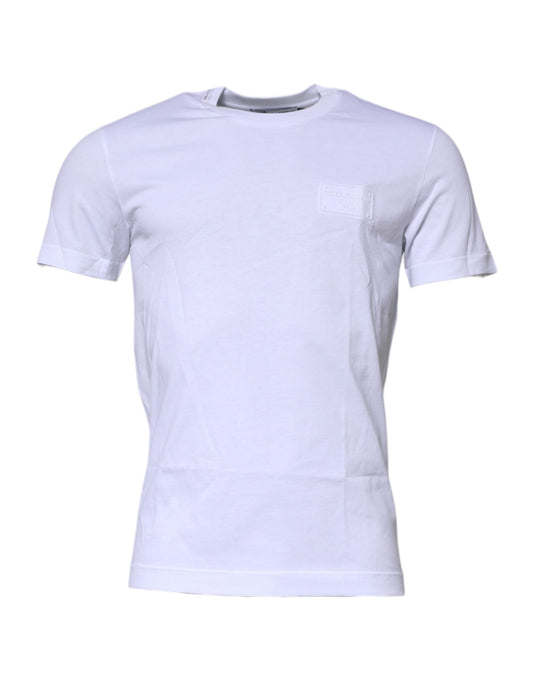 Dolce & Gabbana White Logo Plaque Cotton Crew Neck Men's T-shirt