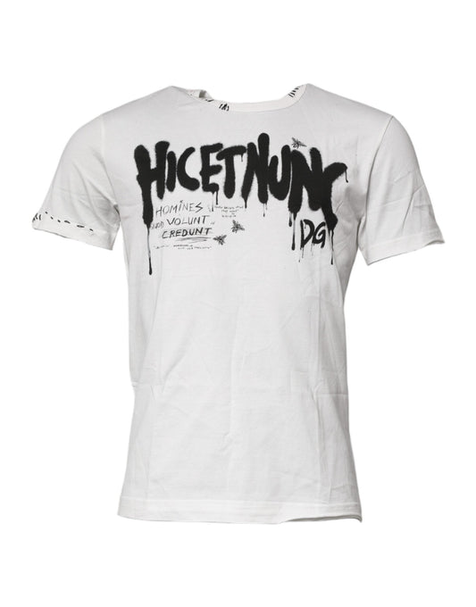 Dolce & Gabbana White Graphic Print Cotton Crew Neck Men's T-shirt