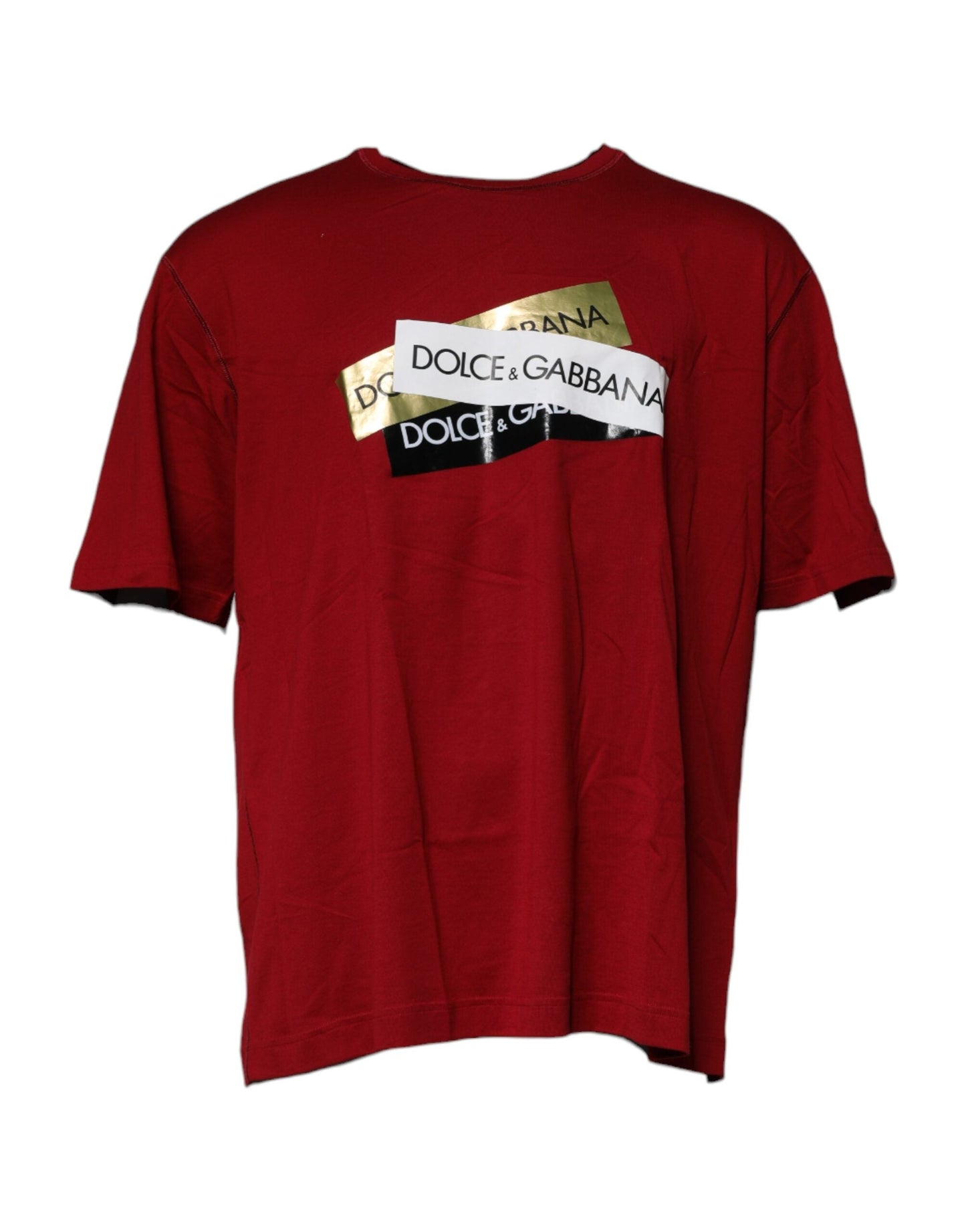 Dolce & Gabbana Red Logo Tape Cotton Crew Neck Men's T-shirt