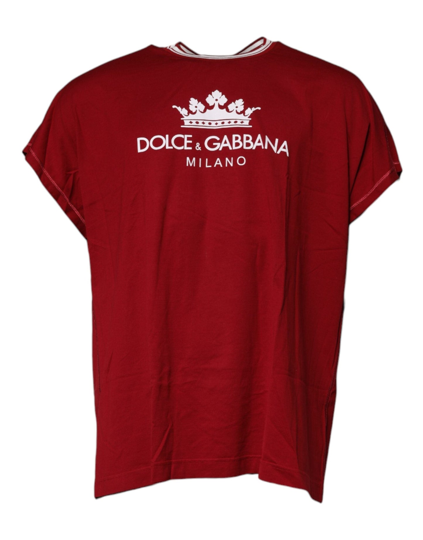 Dolce & Gabbana Red Logo Crown Cotton Crew Neck Men's T-shirt