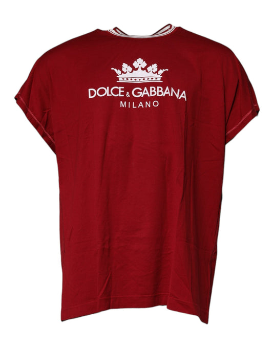 Dolce & Gabbana Red Logo Crown Cotton Crew Neck Men's T-shirt