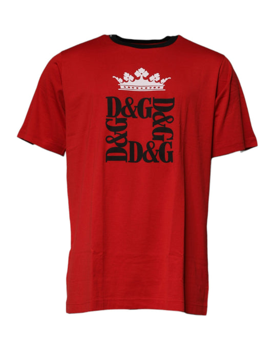 Dolce & Gabbana Red Logo Crown Cotton Crew Neck Men's T-shirt