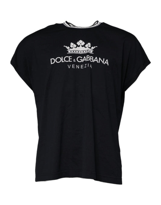 Dolce & Gabbana Dark Blue Logo Crown Cotton Crew Neck Men's T-shirt