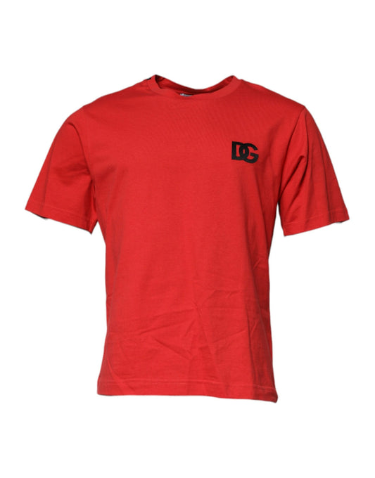 Dolce & Gabbana Red DG Logo Patch Cotton Crew Neck Men's T-shirt