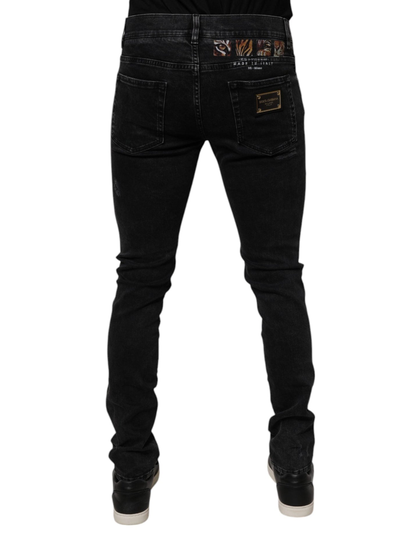 Dolce & Gabbana Black Tattered Cotton Skinny Men Denim Men's Jeans