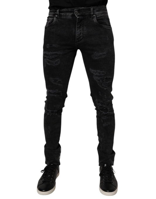 Dolce & Gabbana Black Tattered Cotton Skinny Men Denim Men's Jeans (Pre-Owned)