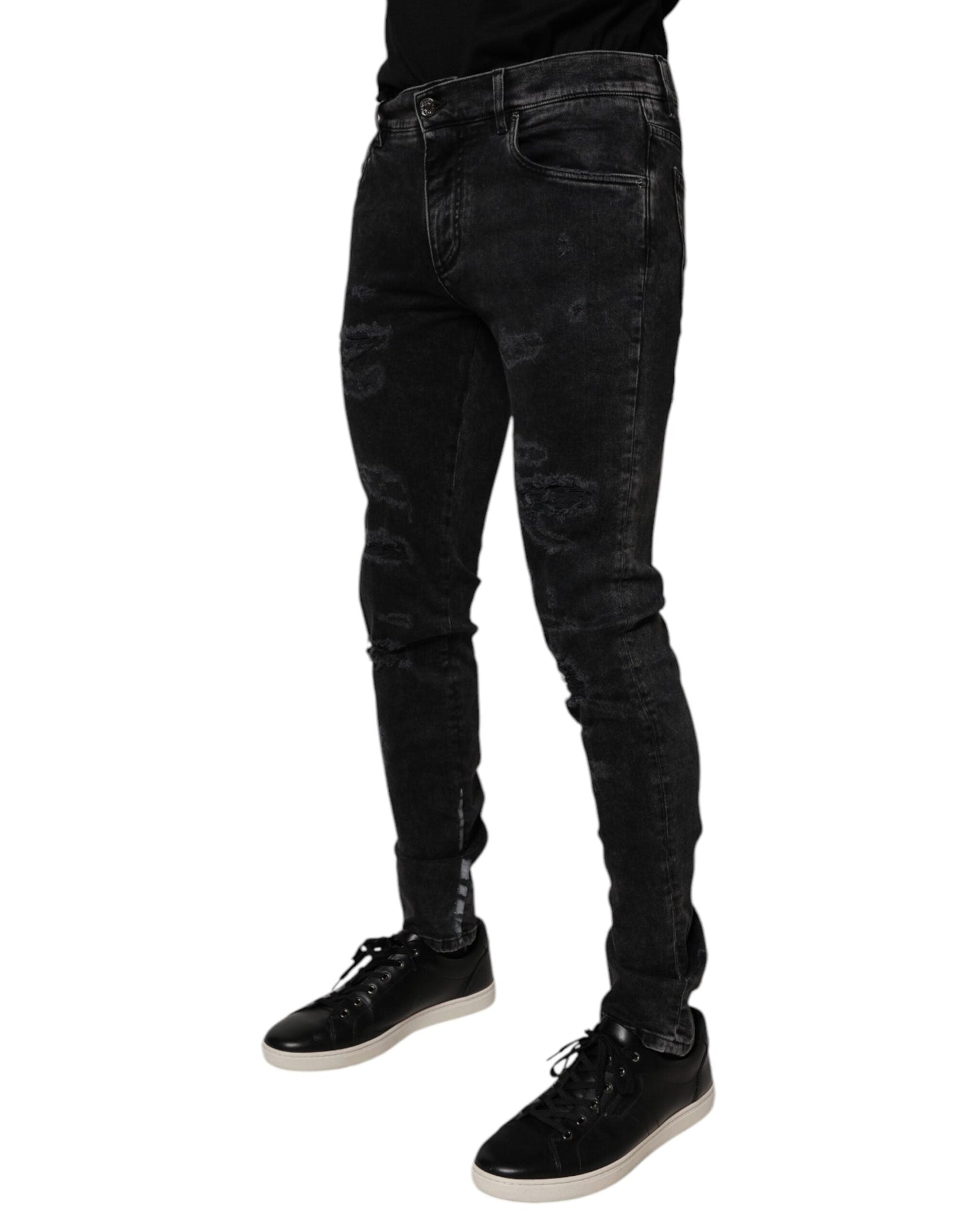 Dolce & Gabbana Black Tattered Cotton Skinny Men Denim Men's Jeans (Pre-Owned)