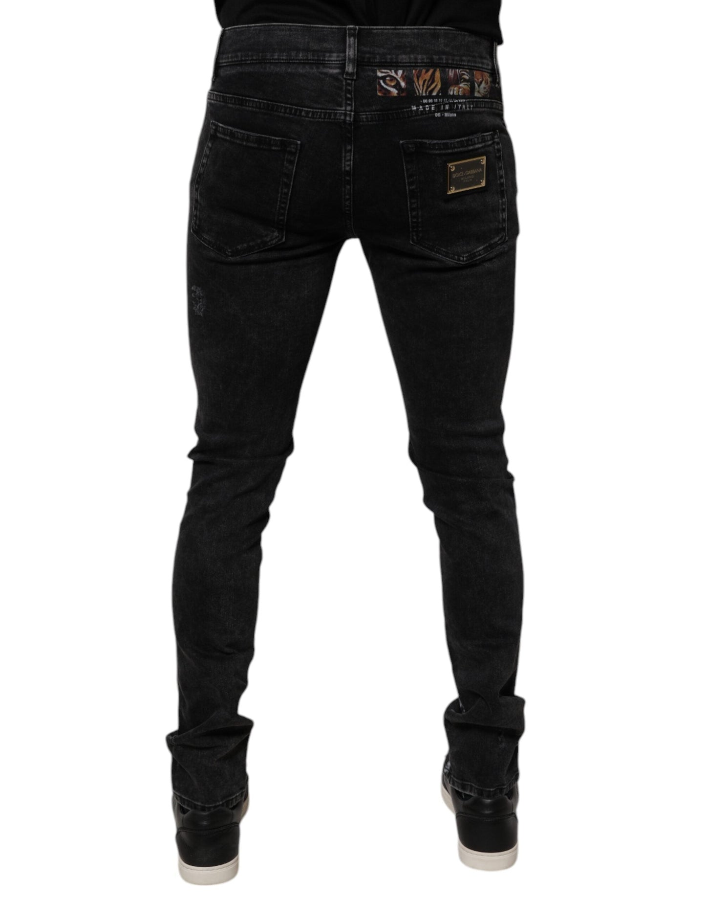 Dolce & Gabbana Black Tattered Cotton Skinny Men Denim Men's Jeans (Pre-Owned)