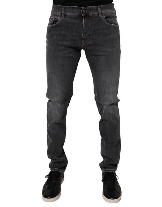 Dolce & Gabbana Dark Gray Washed Cotton Slim Fit Denim Men's Jeans