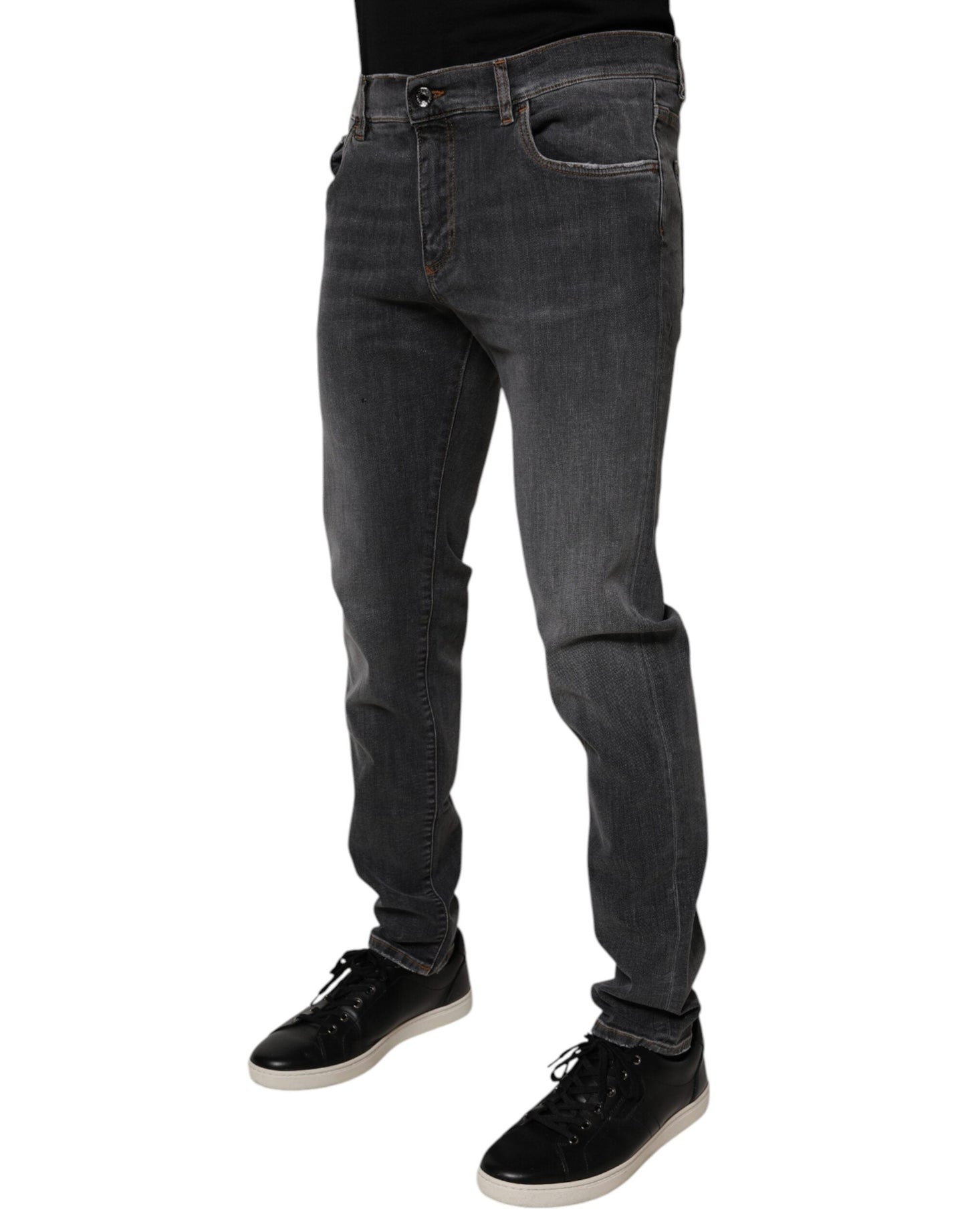 Dolce & Gabbana Dark Gray Washed Cotton Slim Fit Denim Men's Jeans