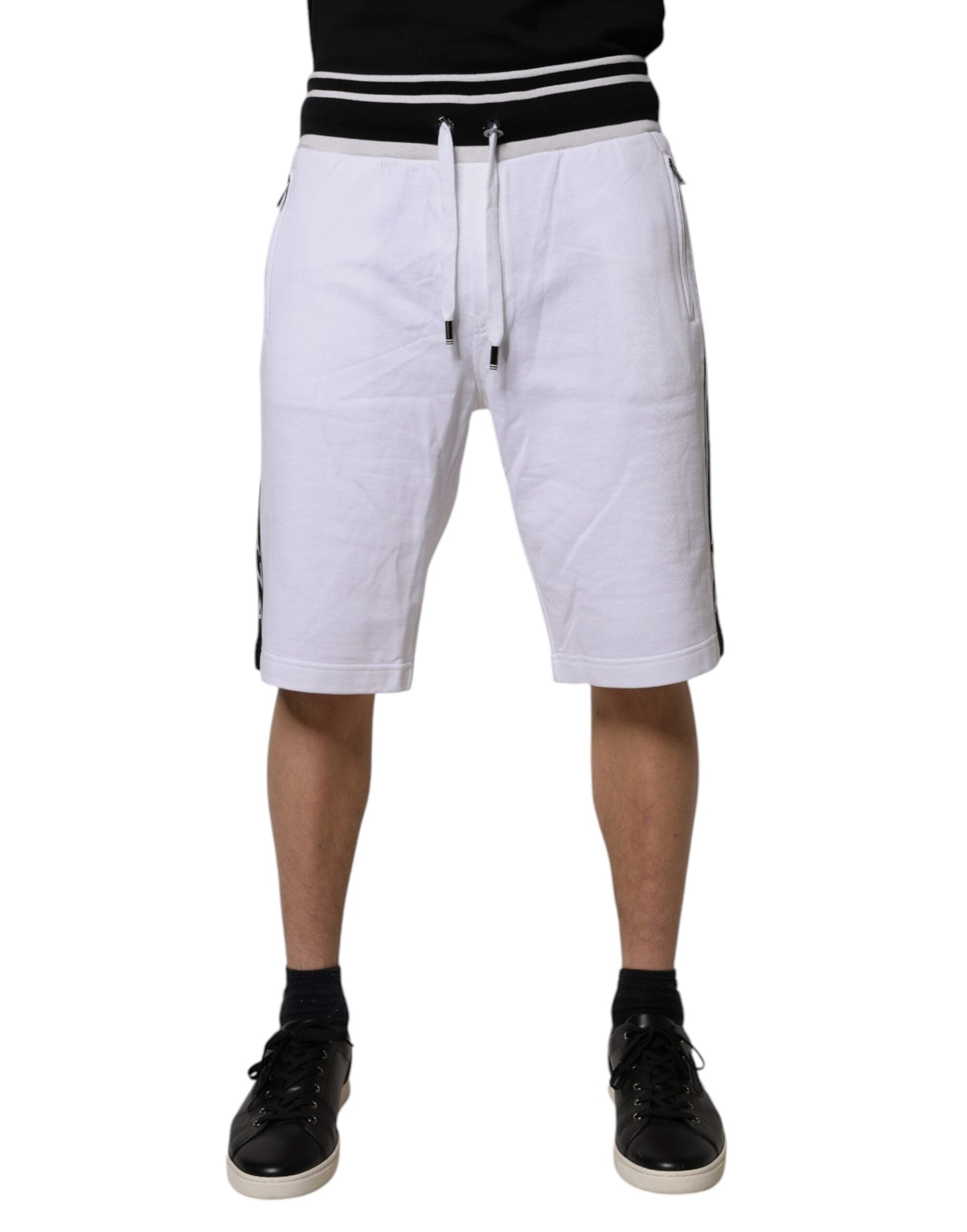 Dolce & Gabbana White Stripe Cotton DG King Bermuda Men's Shorts (Pre-Owned)