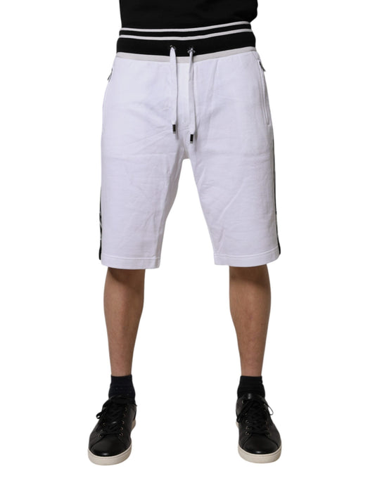 Dolce & Gabbana White Stripe Cotton DG King Bermuda Men's Shorts (Pre-Owned)
