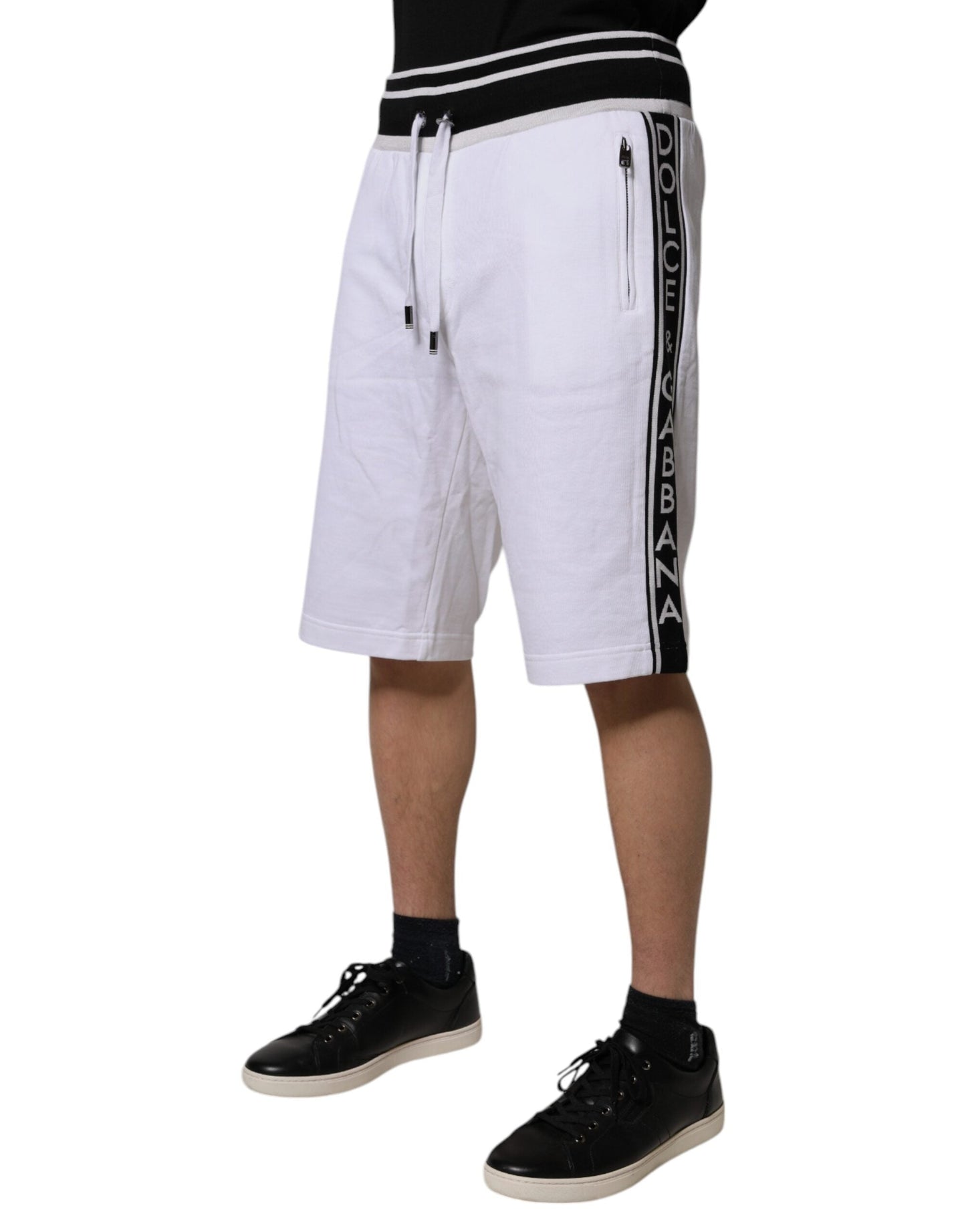 Dolce & Gabbana White Stripe Cotton DG King Bermuda Men's Shorts (Pre-Owned)