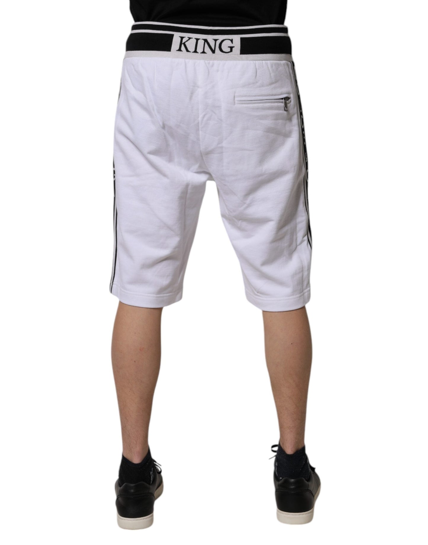 Dolce & Gabbana White Stripe Cotton DG King Bermuda Men's Shorts (Pre-Owned)