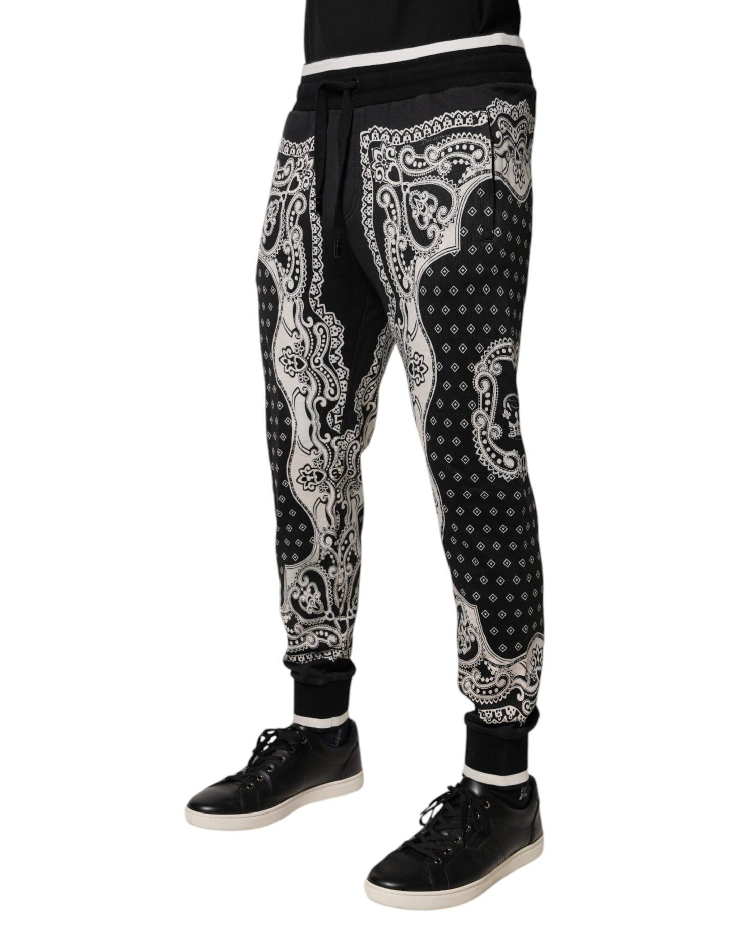 Dolce & Gabbana Black Bandana Cotton Jogger Men's Pants