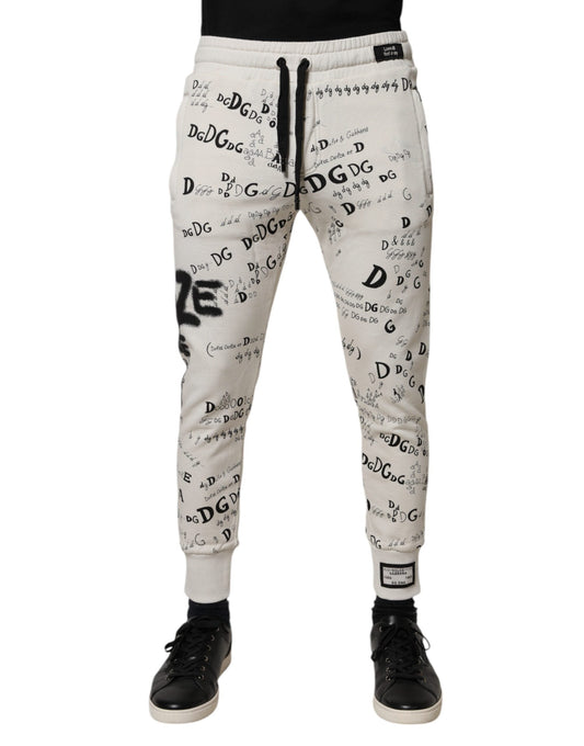 Dolce & Gabbana White Printed Cotton Jogger SweatMen's Men's Pants (Pre-Owned)