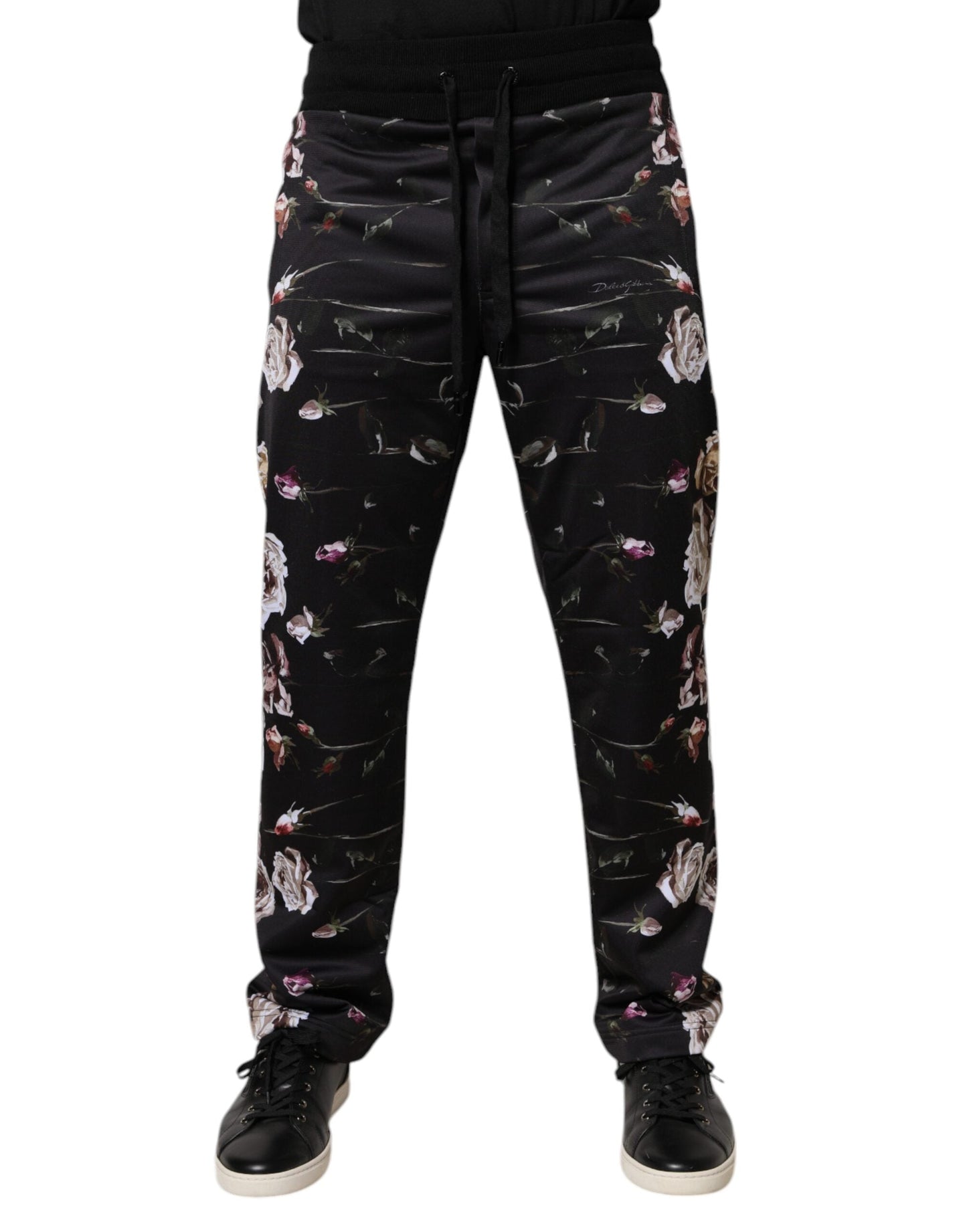 Dolce & Gabbana Black Floral Polyester Jogger Men's Pants