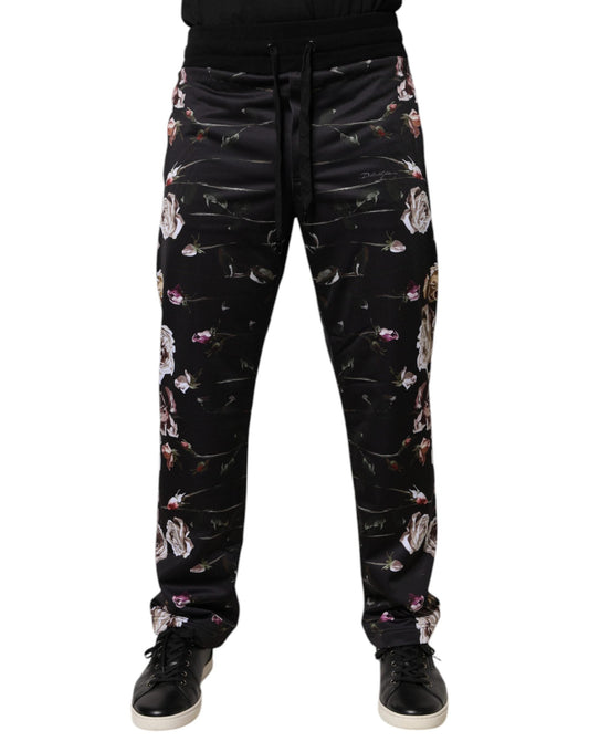 Dolce & Gabbana Black Floral Polyester Jogger Men's Pants