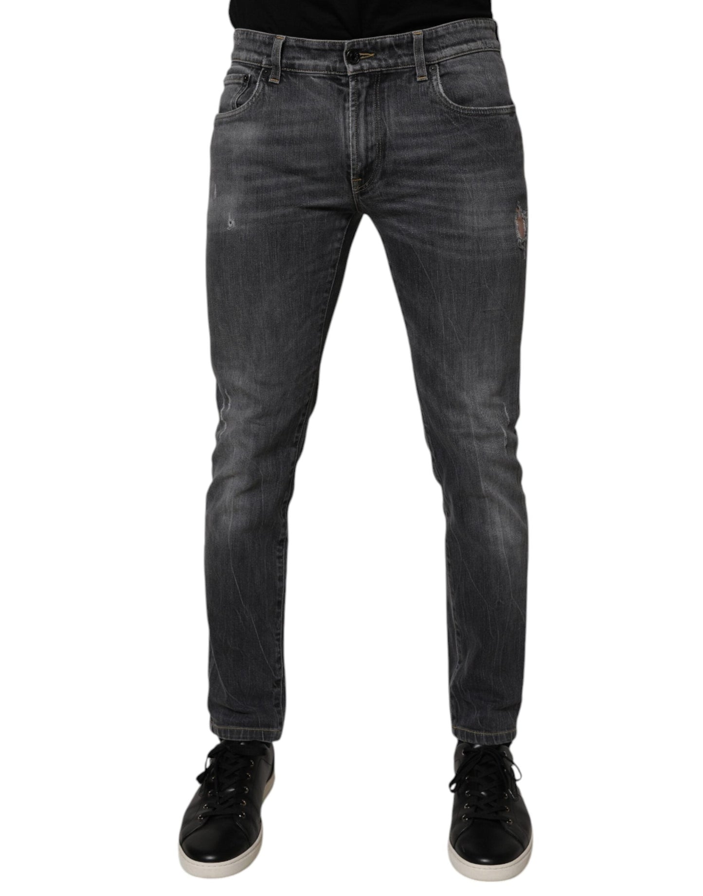 Dolce & Gabbana Dark Gray Washed Cotton Skinny Men Denim Men's Jeans (Pre-Owned)