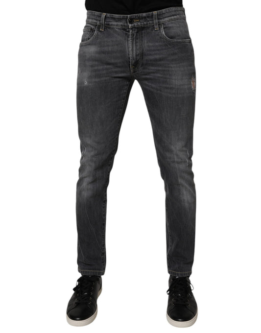 Dolce & Gabbana Dark Gray Washed Cotton Skinny Men Denim Men's Jeans (Pre-Owned)