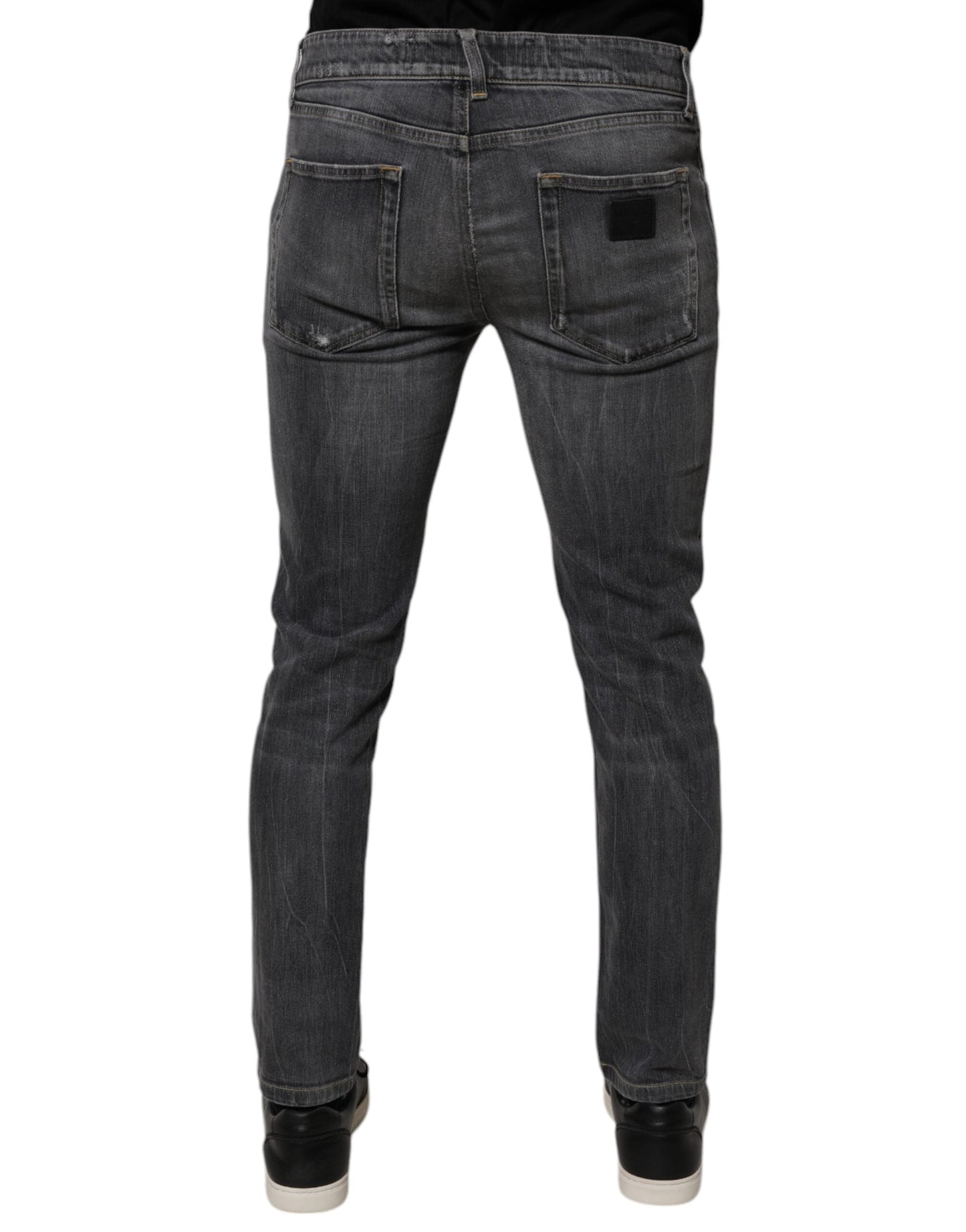 Dolce & Gabbana Dark Gray Washed Cotton Skinny Men Denim Men's Jeans (Pre-Owned)