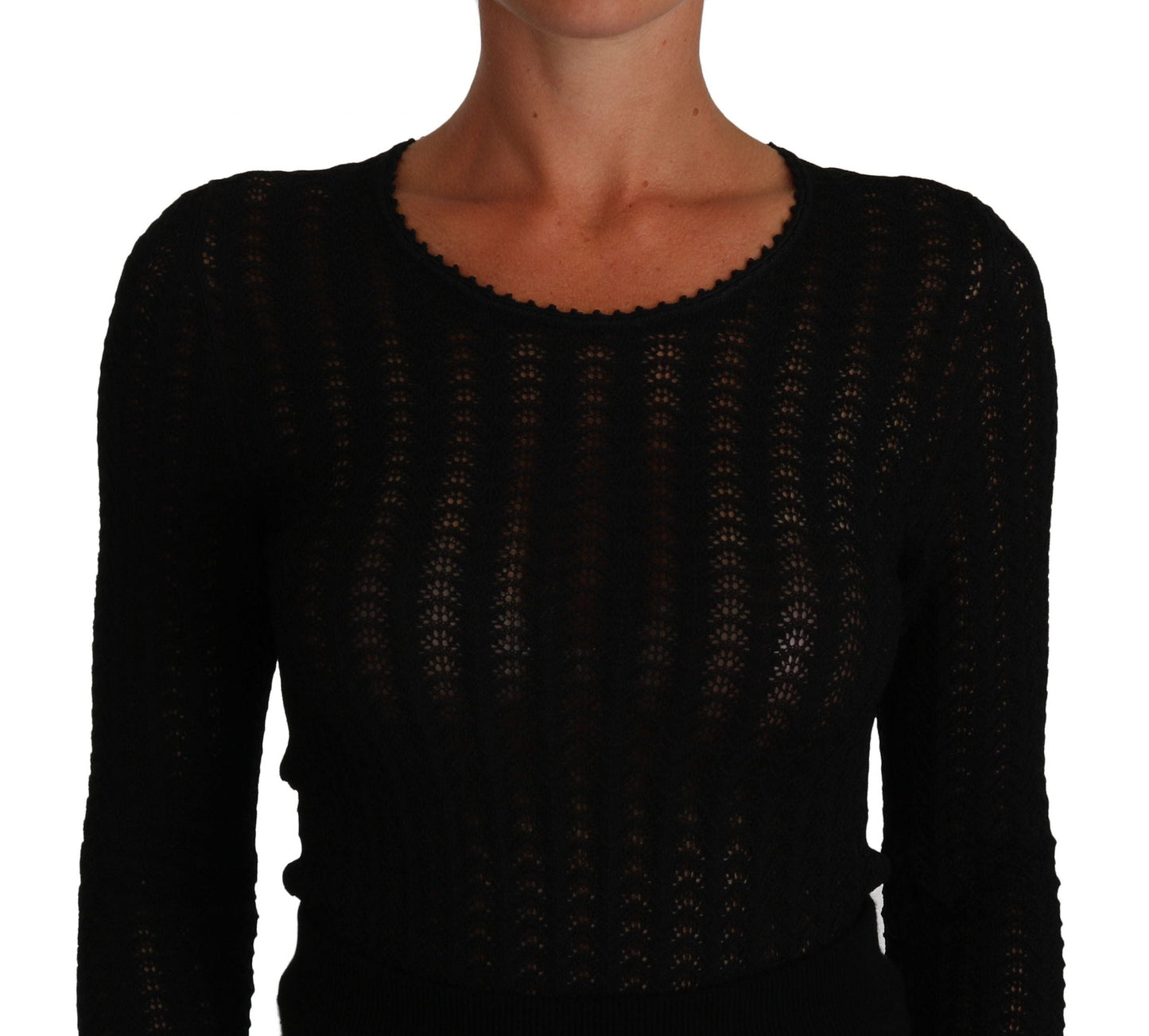 Dolce & Gabbana Black Knitted Wool Sheath Long Sleeves Women's Dress