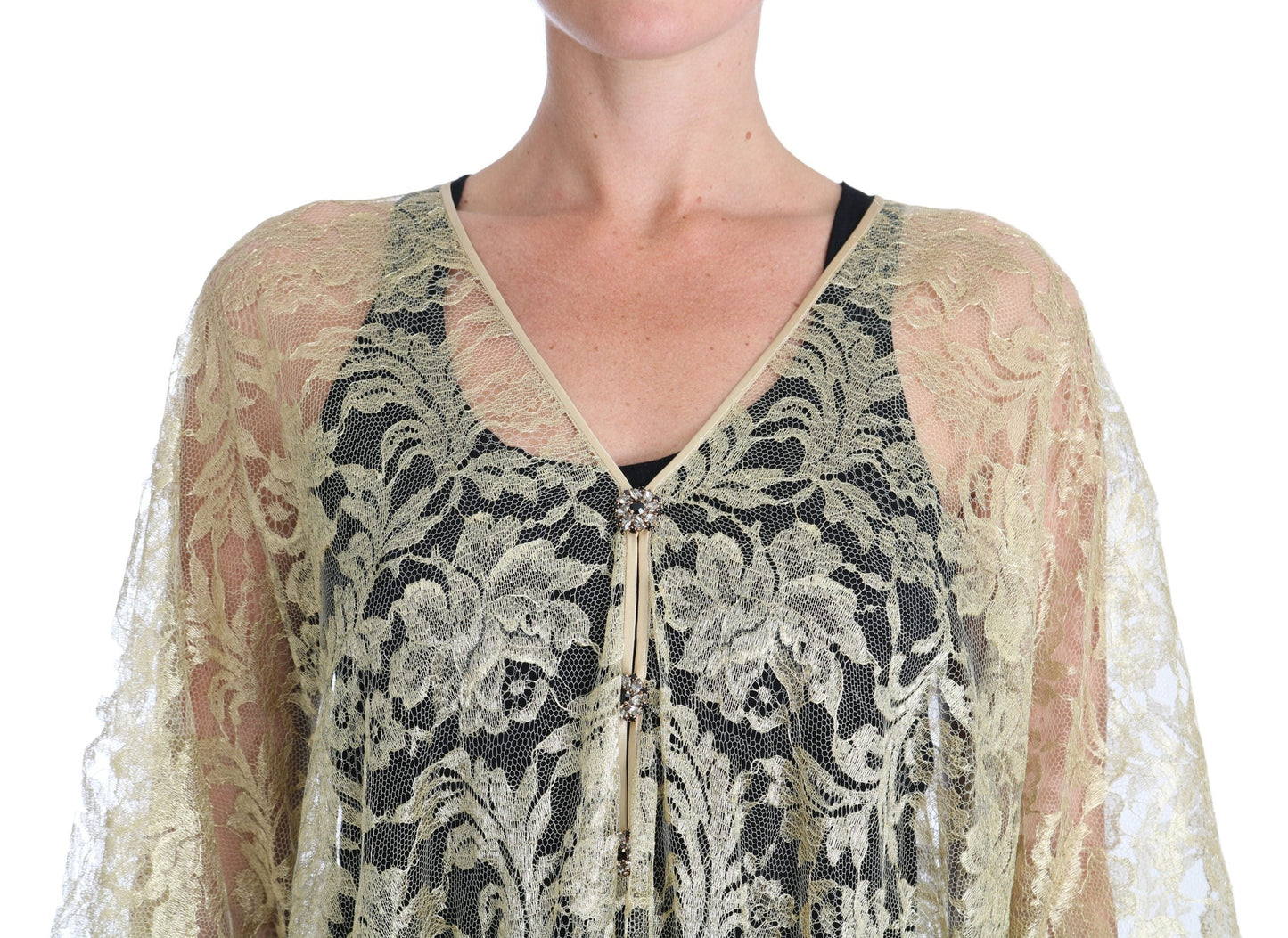 Dolce & Gabbana Gold Floral Lace Crystal Gown Cape Women's Dress