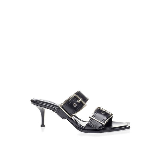 Alexander McQueen Black Leather Stiletto Heel Women's Sandals