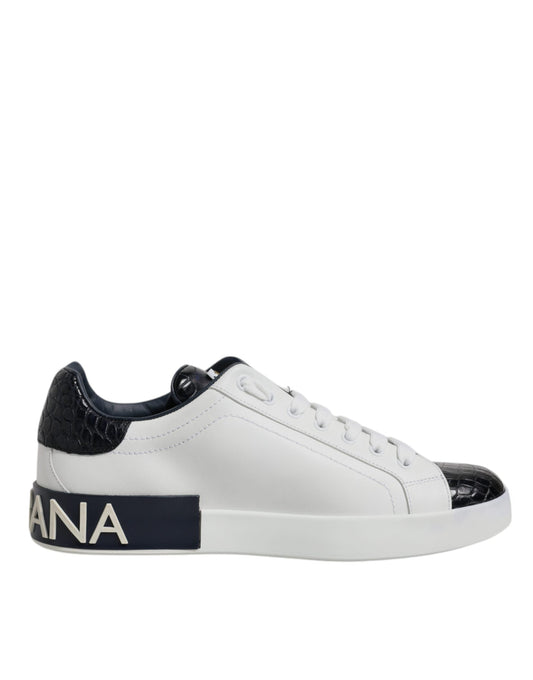Dolce & Gabbana White Black Leather Portofino Sneaker Men's Shoes (Pre-Owned)