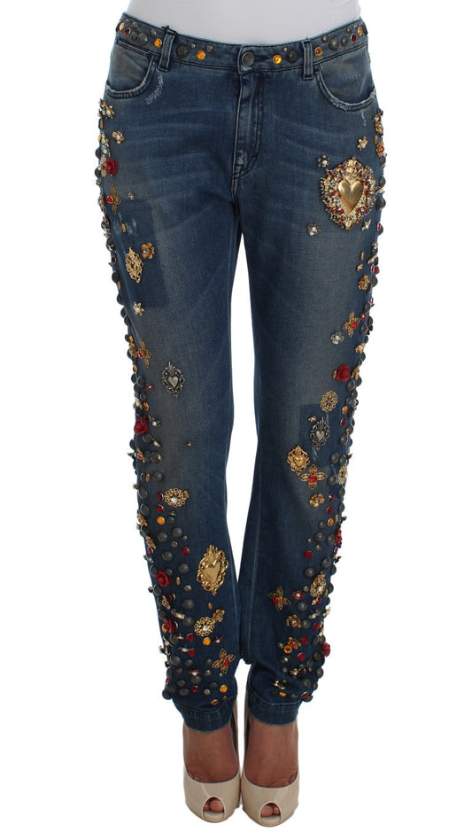 Dolce & Gabbana Crystal Roses Heart Embellished Women's Jeans