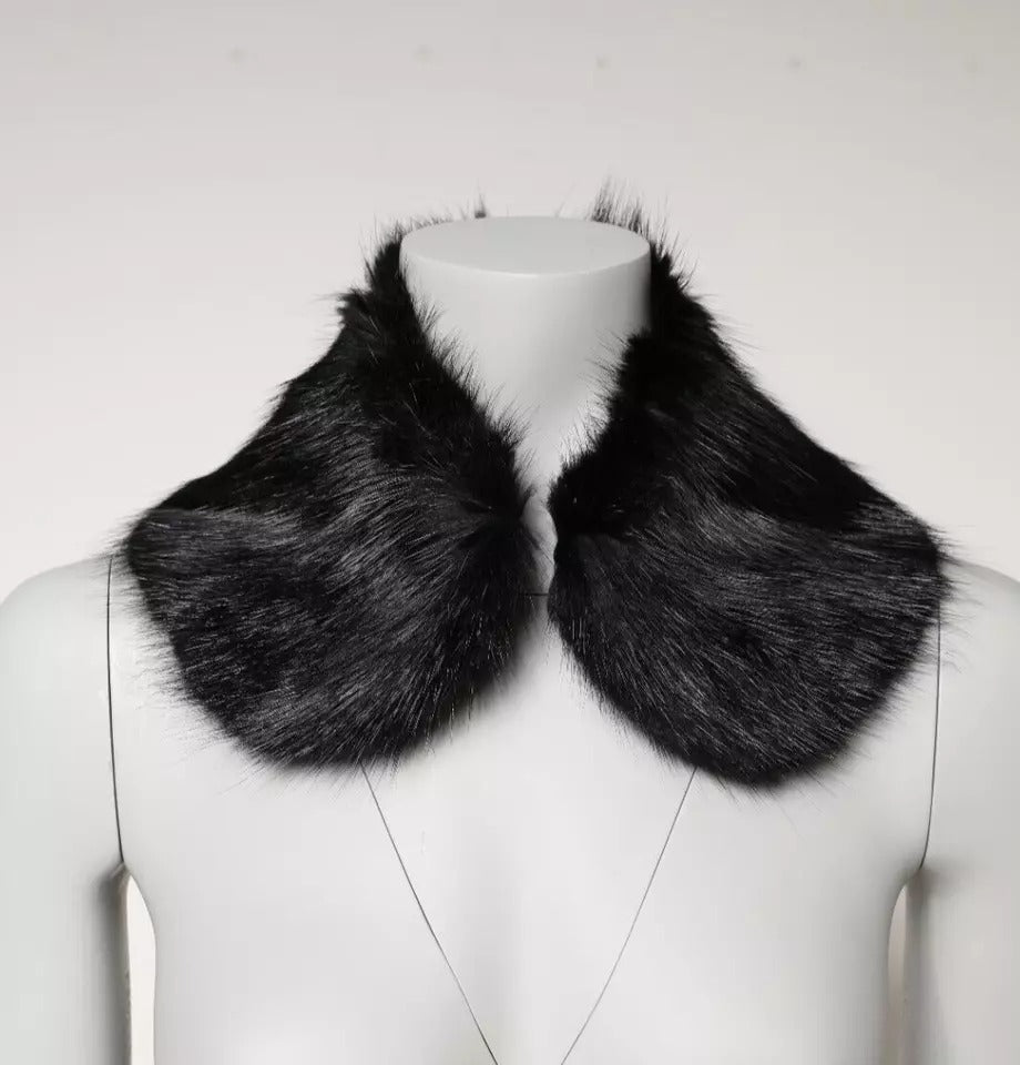 Dolce & Gabbana Black Fur Shawl Neck Wrap Cover Collar Women's Scarf