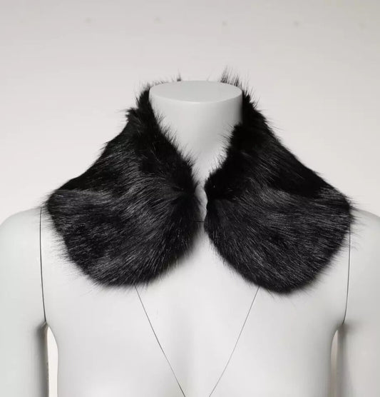 Dolce & Gabbana Black Fur Shawl Neck Wrap Cover Collar Women's Scarf