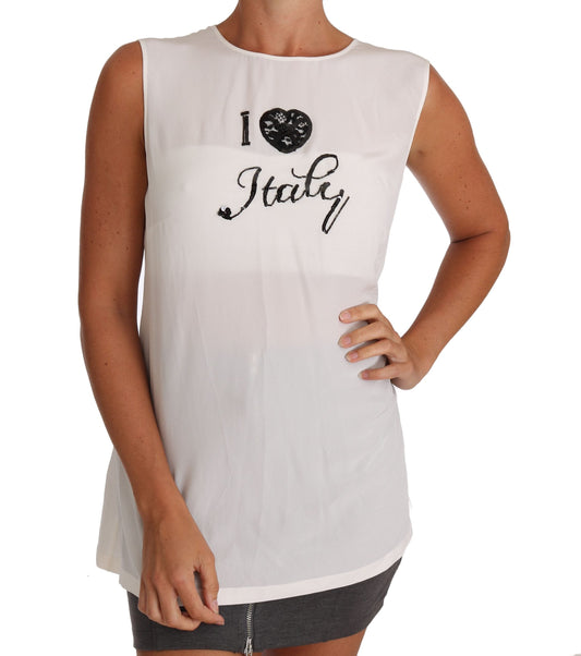 Dolce & Gabbana White Silk I LOVE ITALY Cami Women's T-shirt