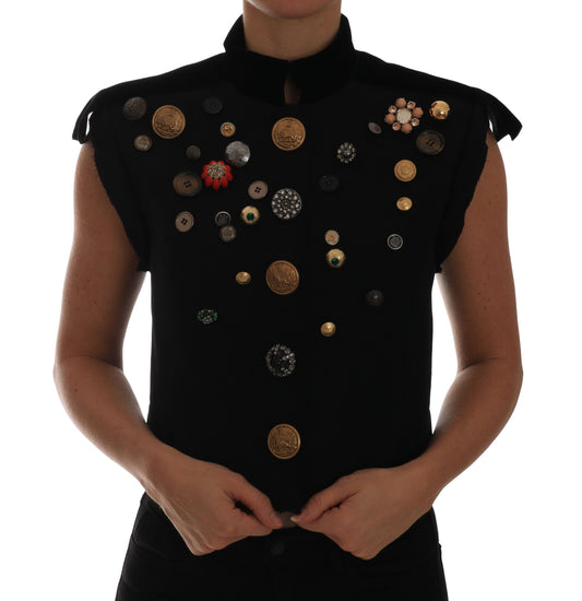 Dolce & Gabbana Black Embellished Floral Military Jacket Women's Vest