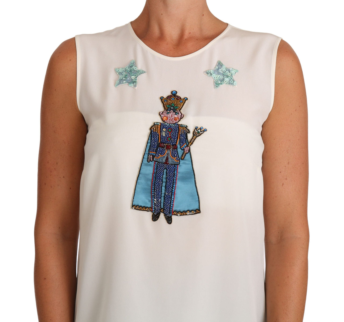 Dolce & Gabbana White Silk Crystal Sequined Fairy Women's T-shirt